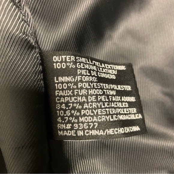 WORTHINGTON Genuine Lambskin Leather Black Zip-Up Jacket Oversized Faux Fur Hood - Picture 9 of 9